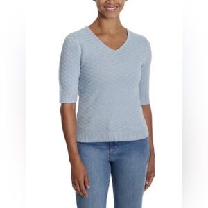 Ella Moss Light Blue V-Neck Women's Sweater Size Large NWT Textured